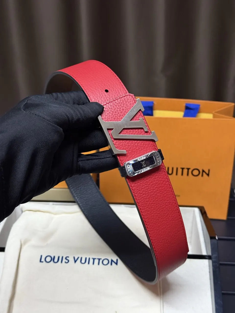 Louis Vuitton Red Leather Belt - Hình 6