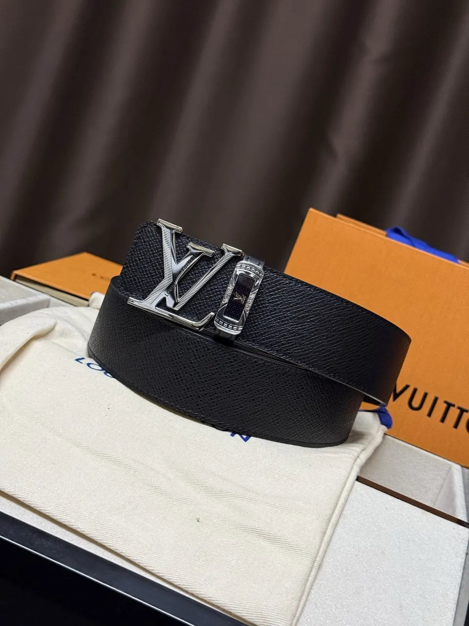 LV Black Leather Diamante Belt