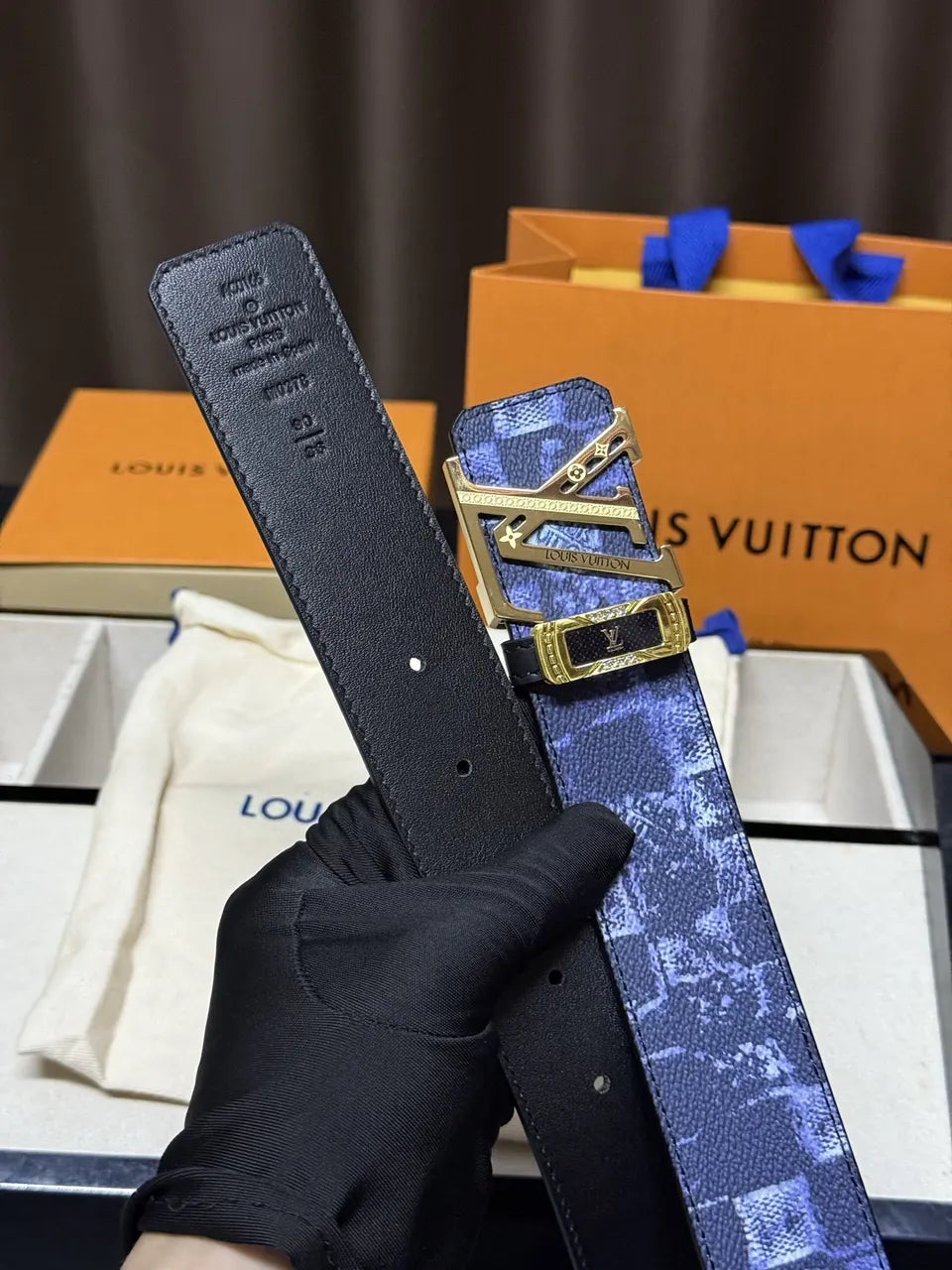 Indigo Patchwork Louis Vuitton Belt - Hình 4