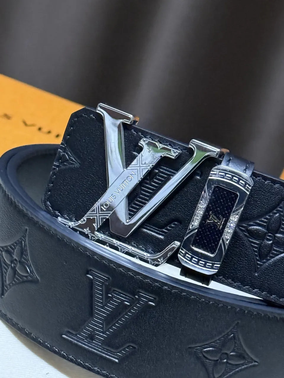 Louis Vuitton Black Embossed Belt silver - Hình 2