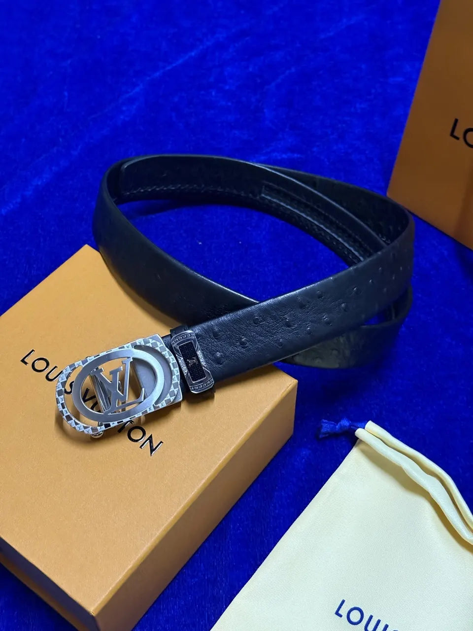 Louis Vuitton Black Ostrich Leather Belt
