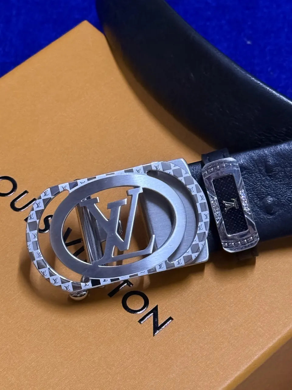 Louis Vuitton Black Ostrich Leather Belt - Hình 2