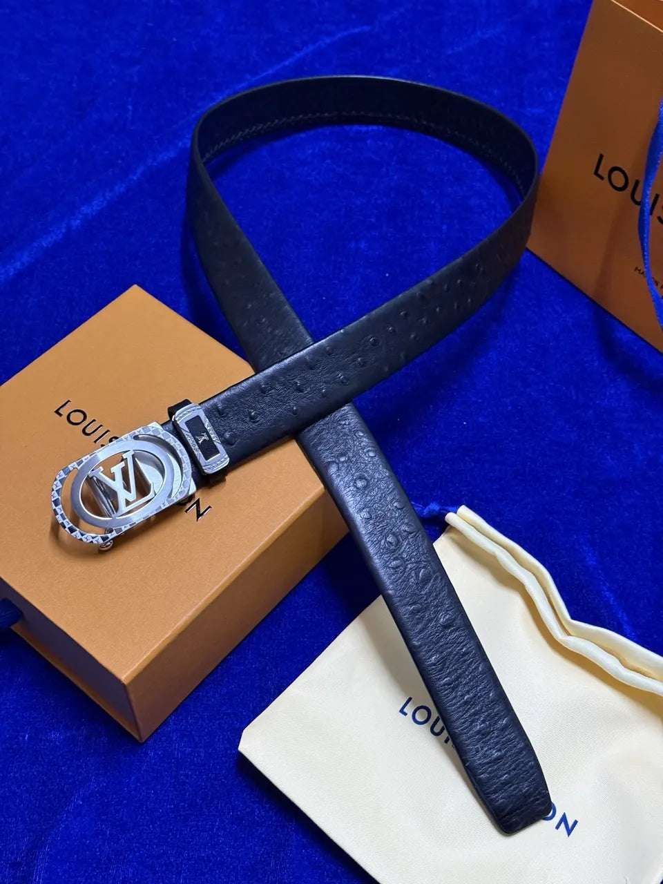 Louis Vuitton Black Ostrich Leather Belt - Hình 3