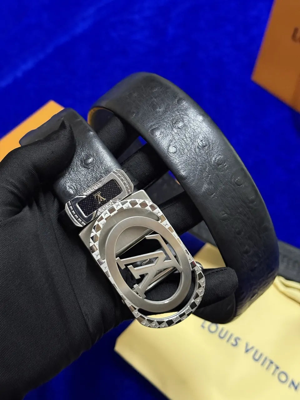 Louis Vuitton Black Ostrich Leather Belt - Hình 5