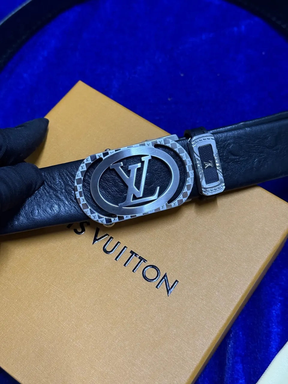 Louis Vuitton Black Ostrich Leather Belt - Hình 6