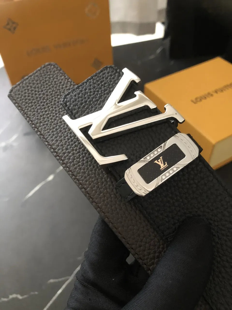 Louis Vuitton Black Taurillon Leather Belt lv - Hình 7