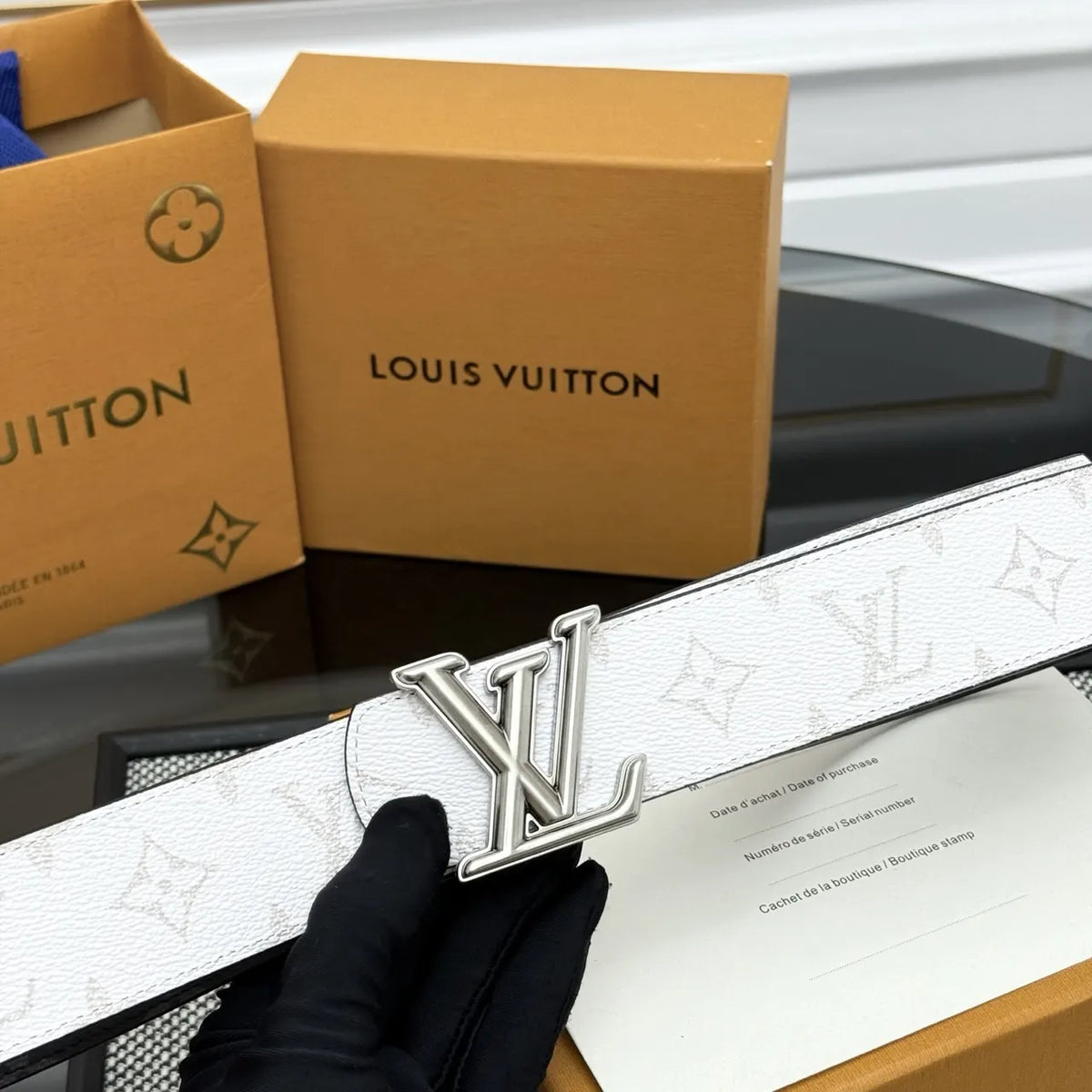 White Monogram Shadow Belt - Hình 4