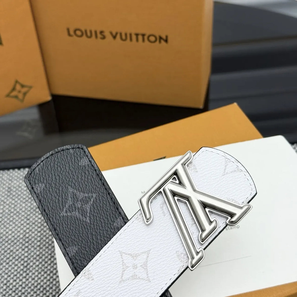 White Monogram Shadow Belt - Hình 5