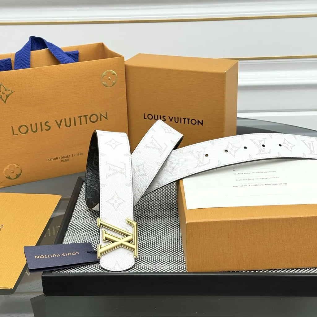 White Monogram Embossed Belt - Hình 2