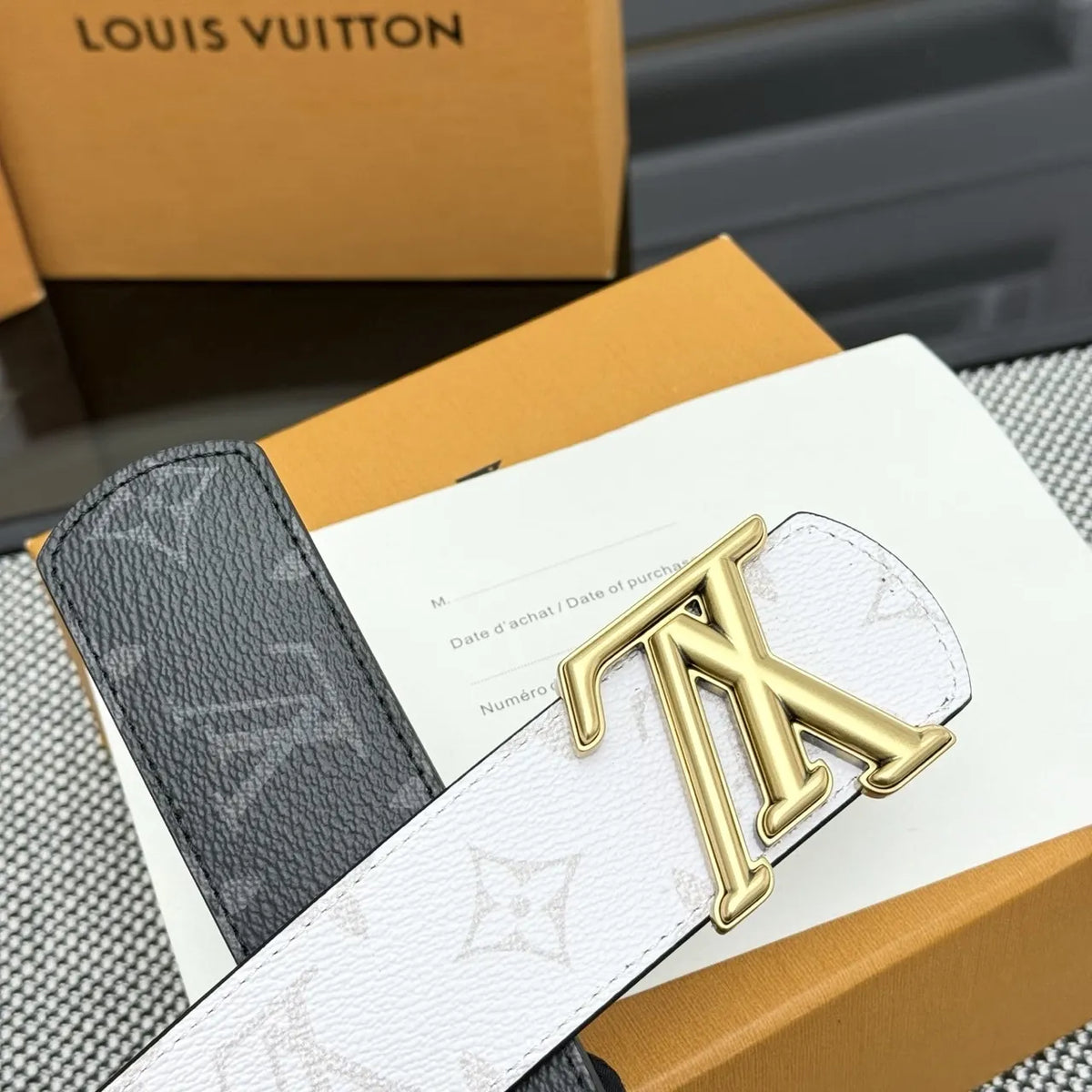 White Monogram Embossed Belt - Hình 5