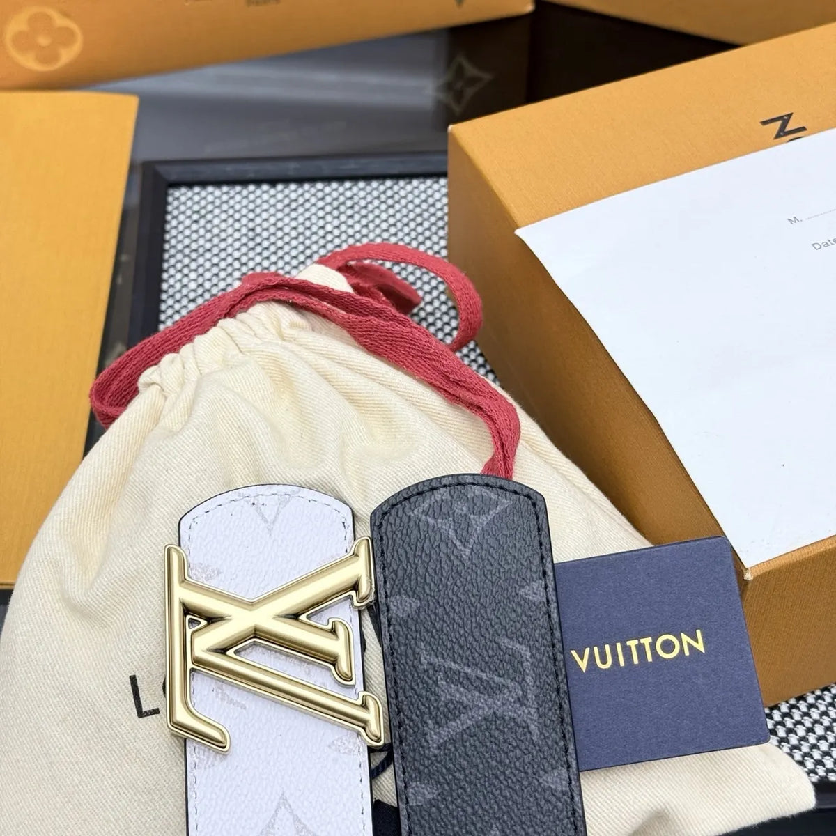 White Monogram Embossed Belt - Hình 6