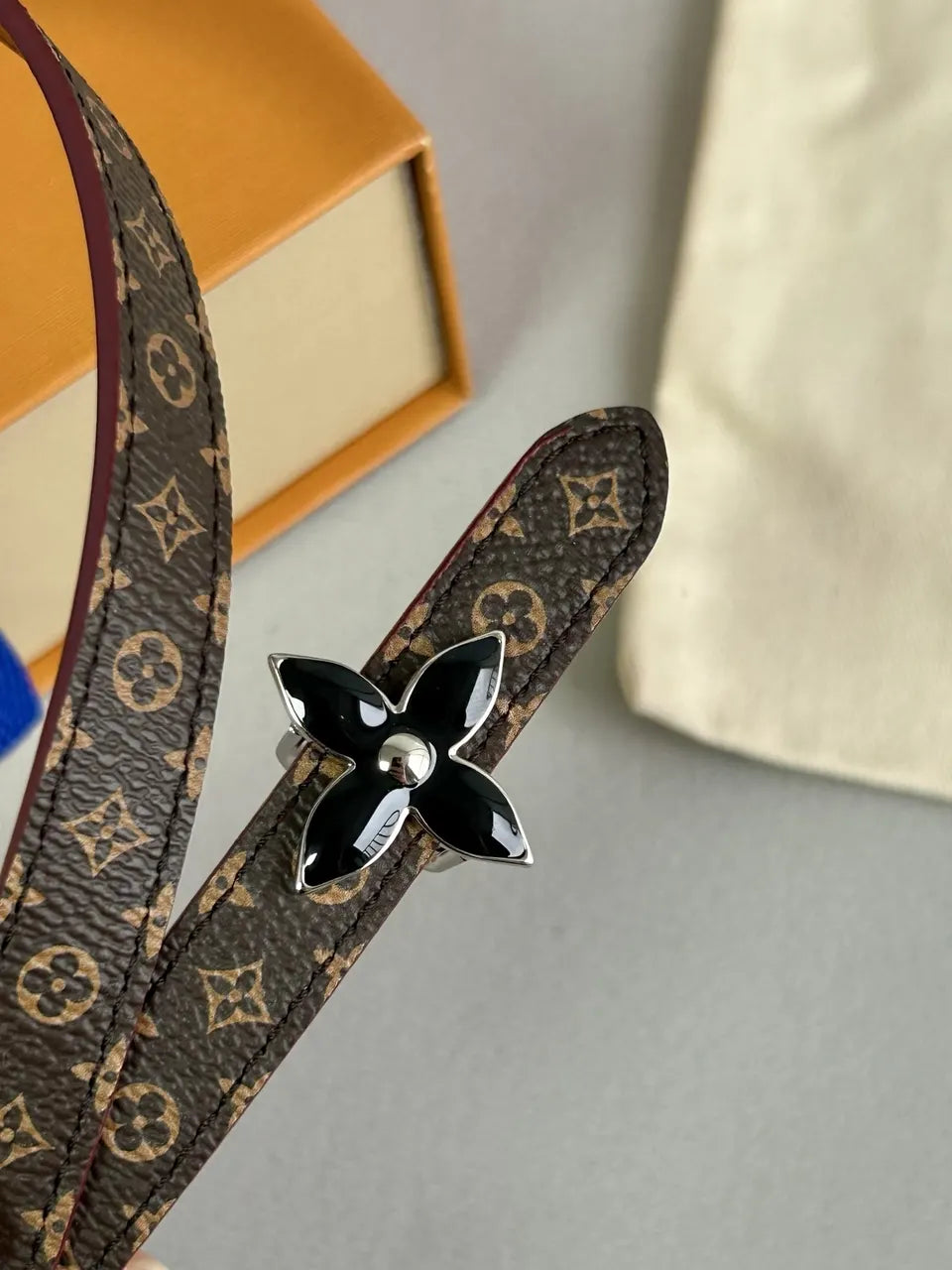Louis Vuitton Monogram Flower Burgundy Leather Belt - Hình 3