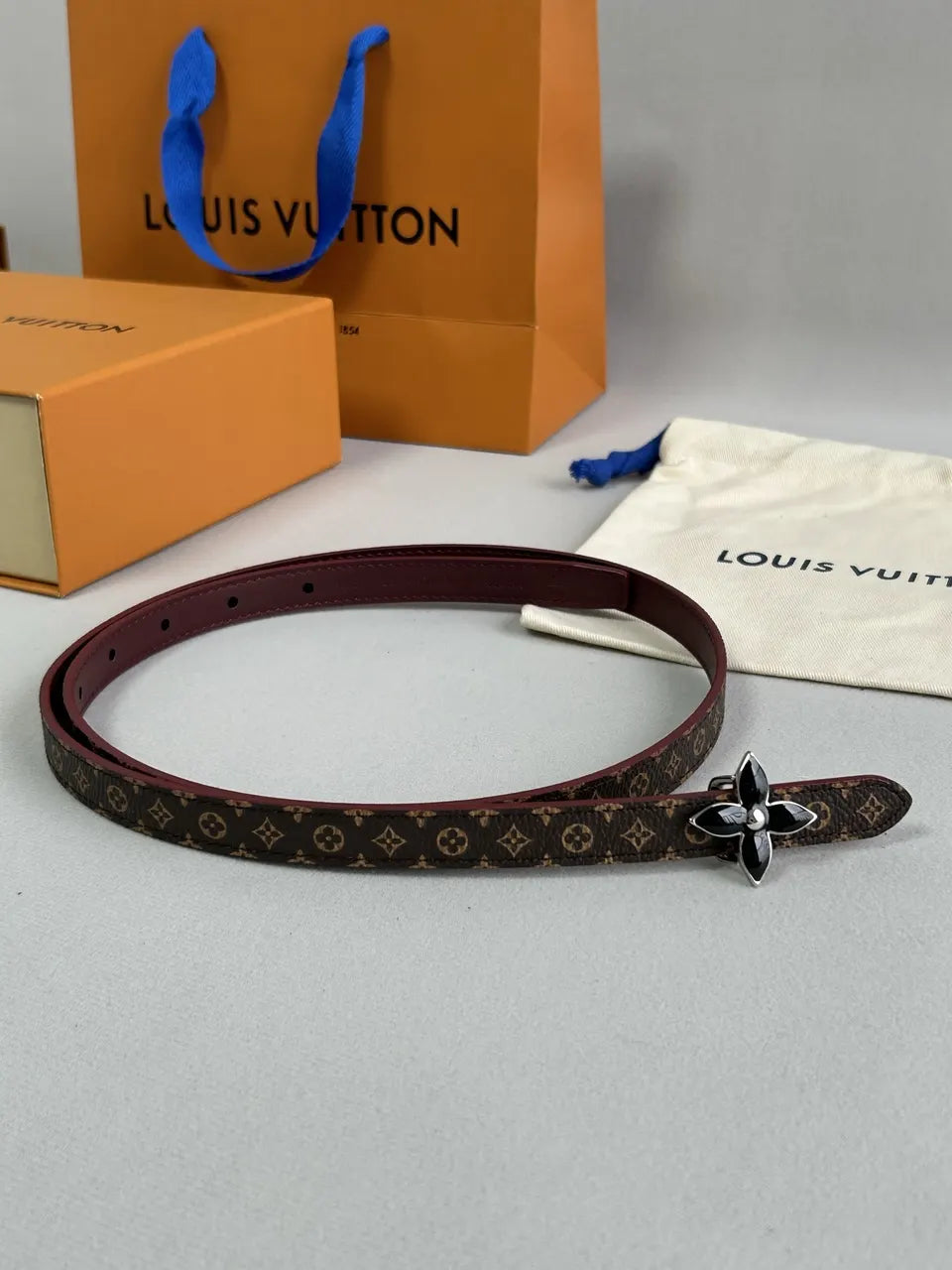 Louis Vuitton Monogram Flower Burgundy Leather Belt - Hình 4