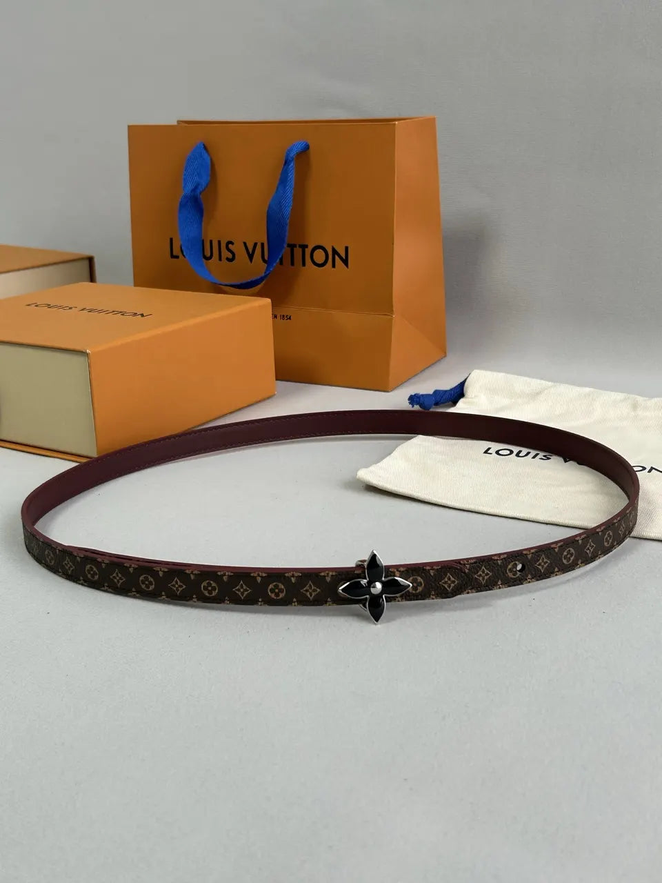 Louis Vuitton Monogram Flower Burgundy Leather Belt - Hình 5