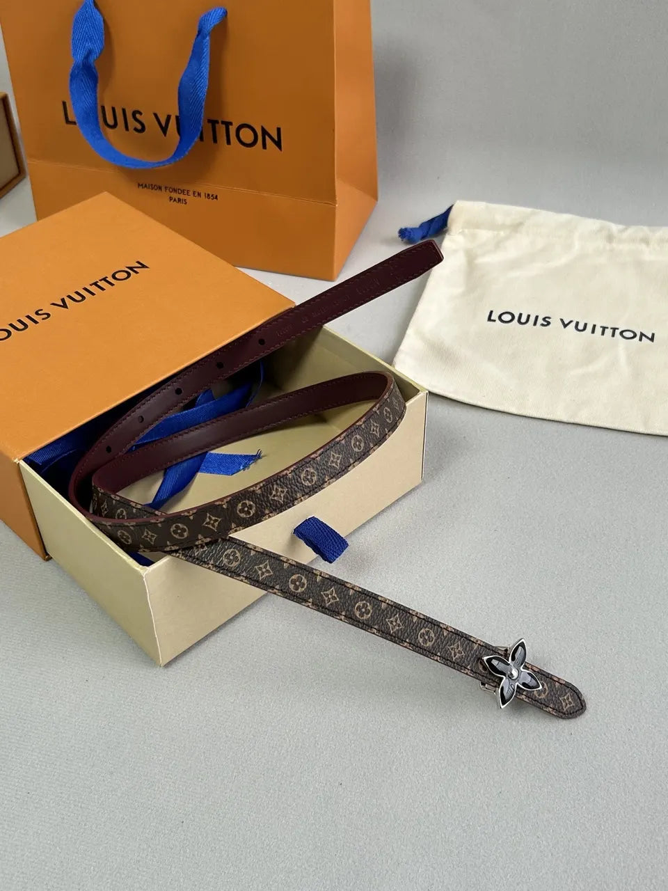 Louis Vuitton Monogram Flower Burgundy Leather Belt - Hình 6