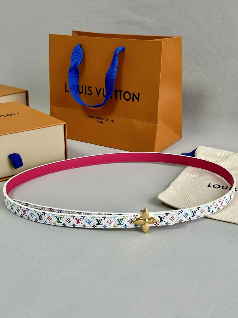 Louis Vuitton White Monogram Gold Belt