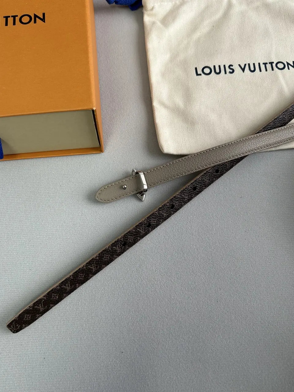 LV Taupe Monogram Skinny Belt - Hình 2