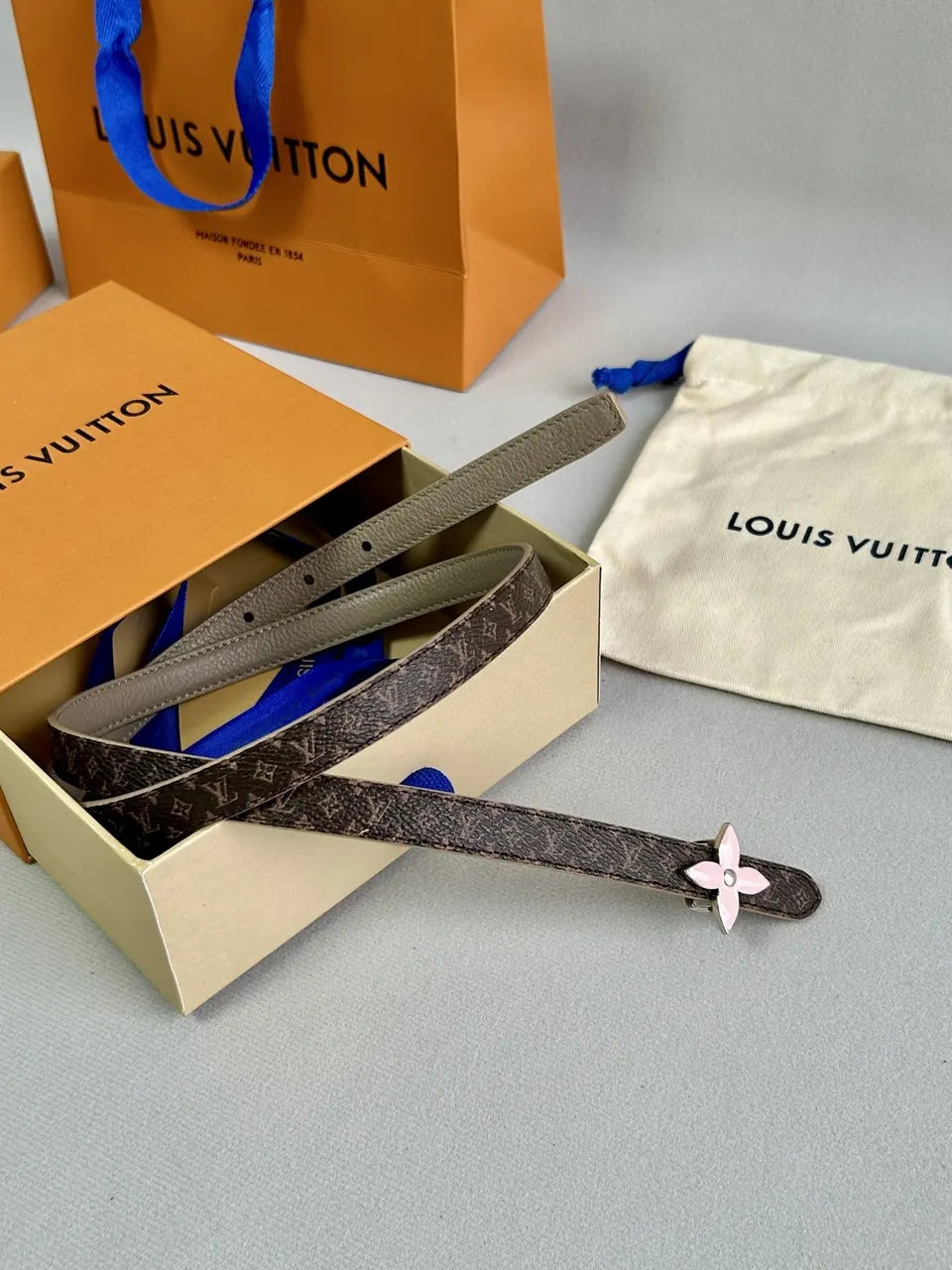 LV Taupe Monogram Skinny Belt - Hình 5