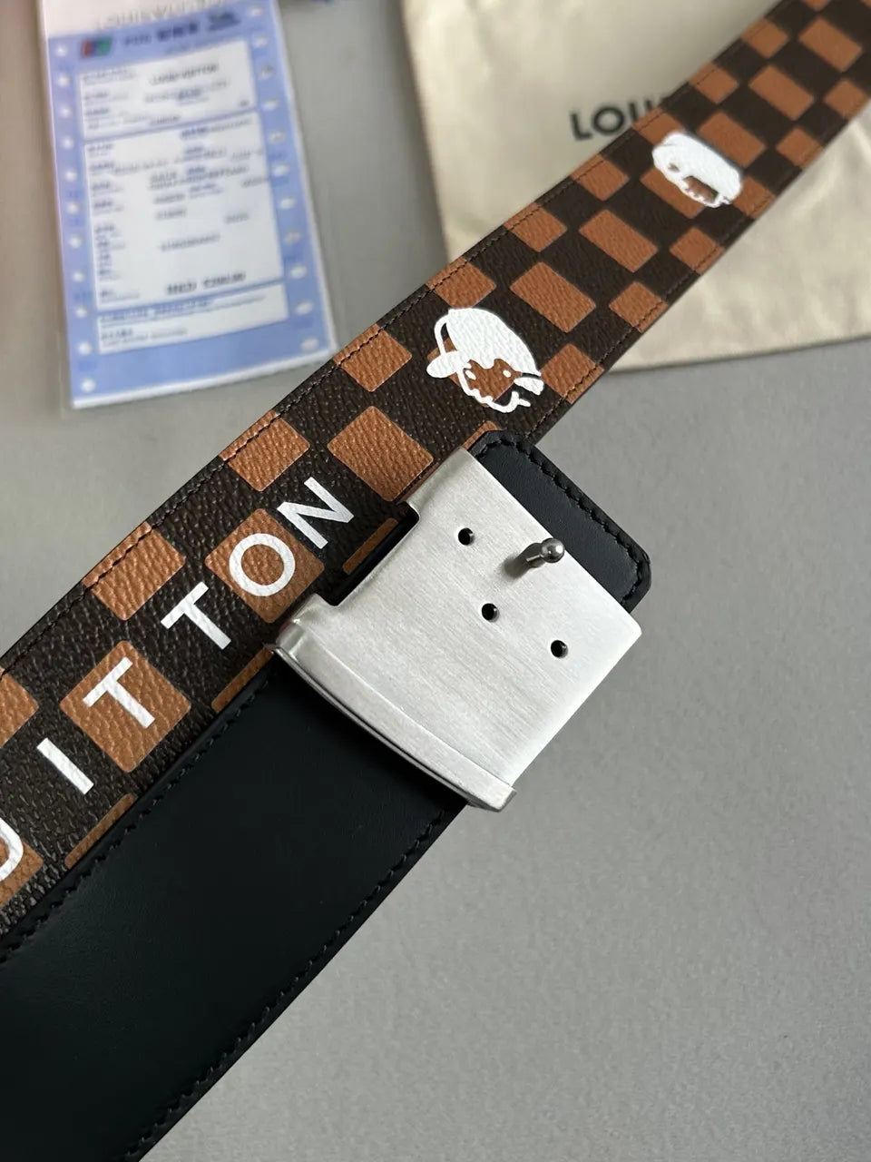 LV Damier Brown Leather Belt - Hình 2