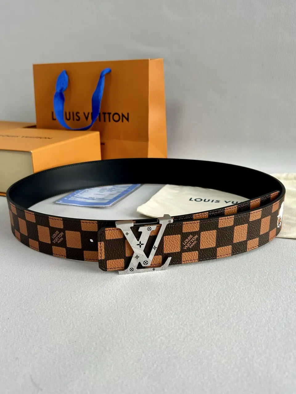 LV Damier Brown Leather Belt - Hình 3