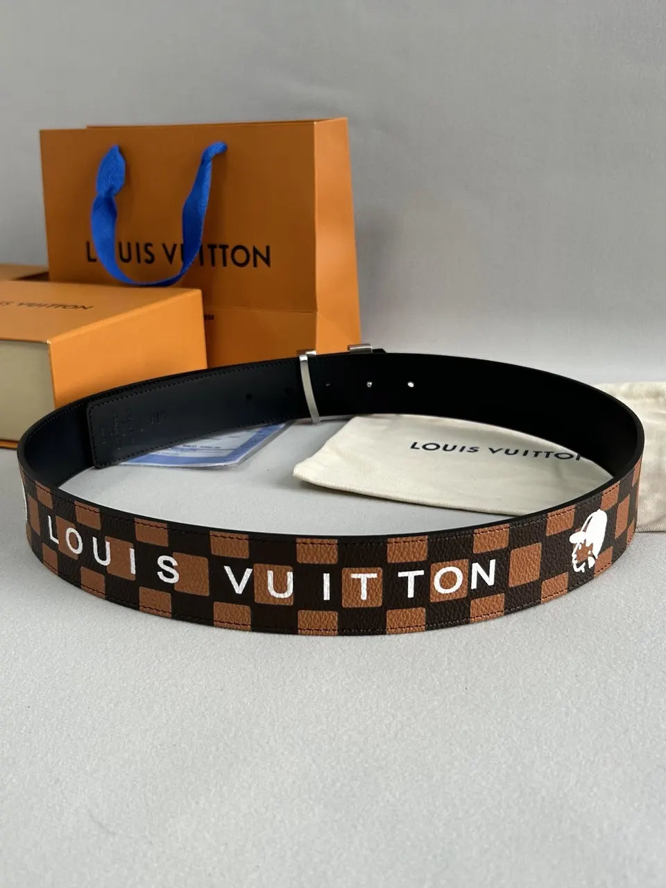 LV Damier Brown Leather Belt - Hình 4