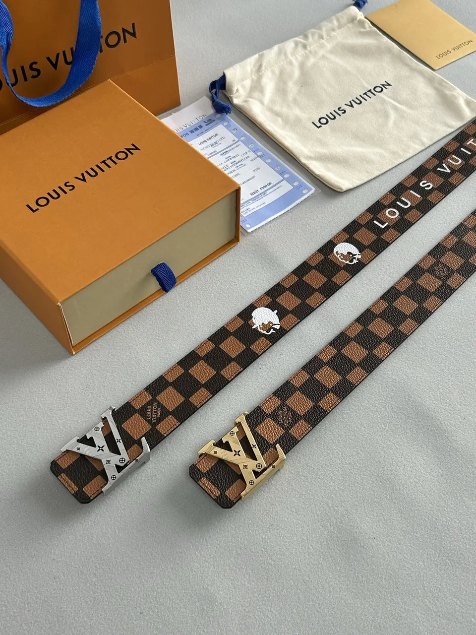 LV Damier Brown Leather Belt - Hình 5