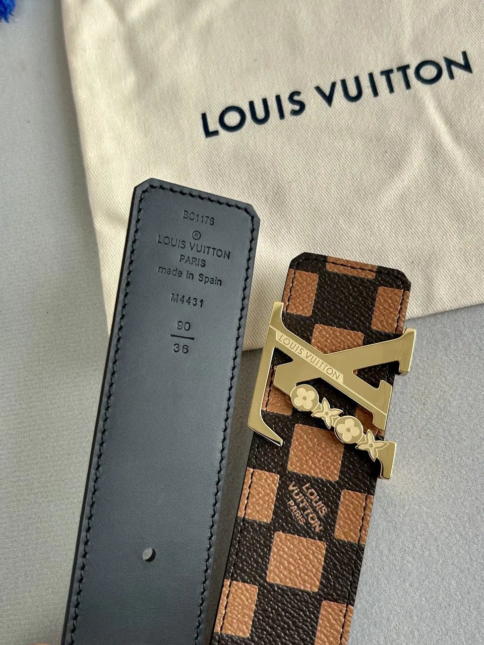 Damier Brown Belt Gold Buckle - Hình 2