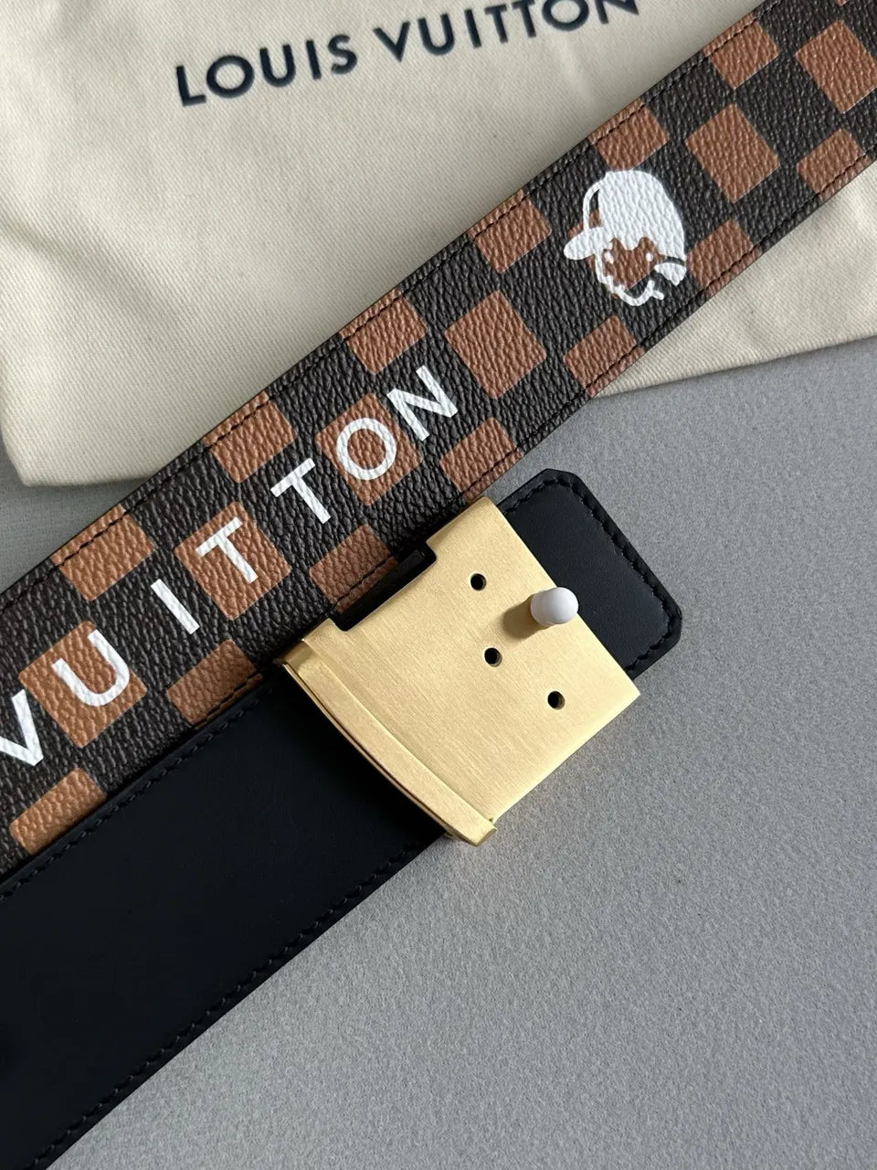 Damier Brown Belt Gold Buckle - Hình 3
