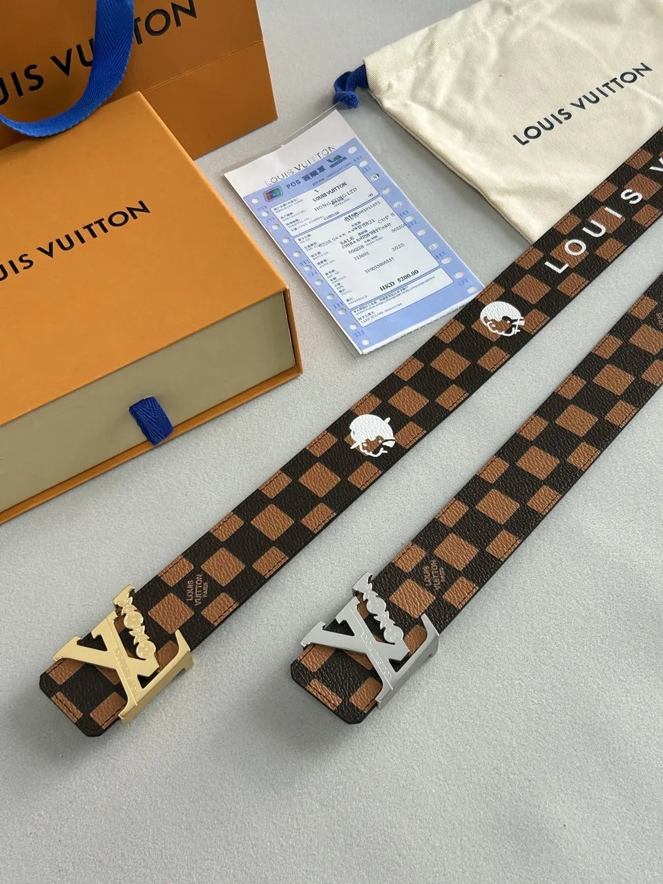 Damier Brown Belt Gold Buckle - Hình 6
