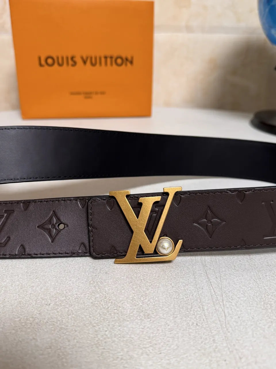Brown Embossed Leather Belt - Hình 2