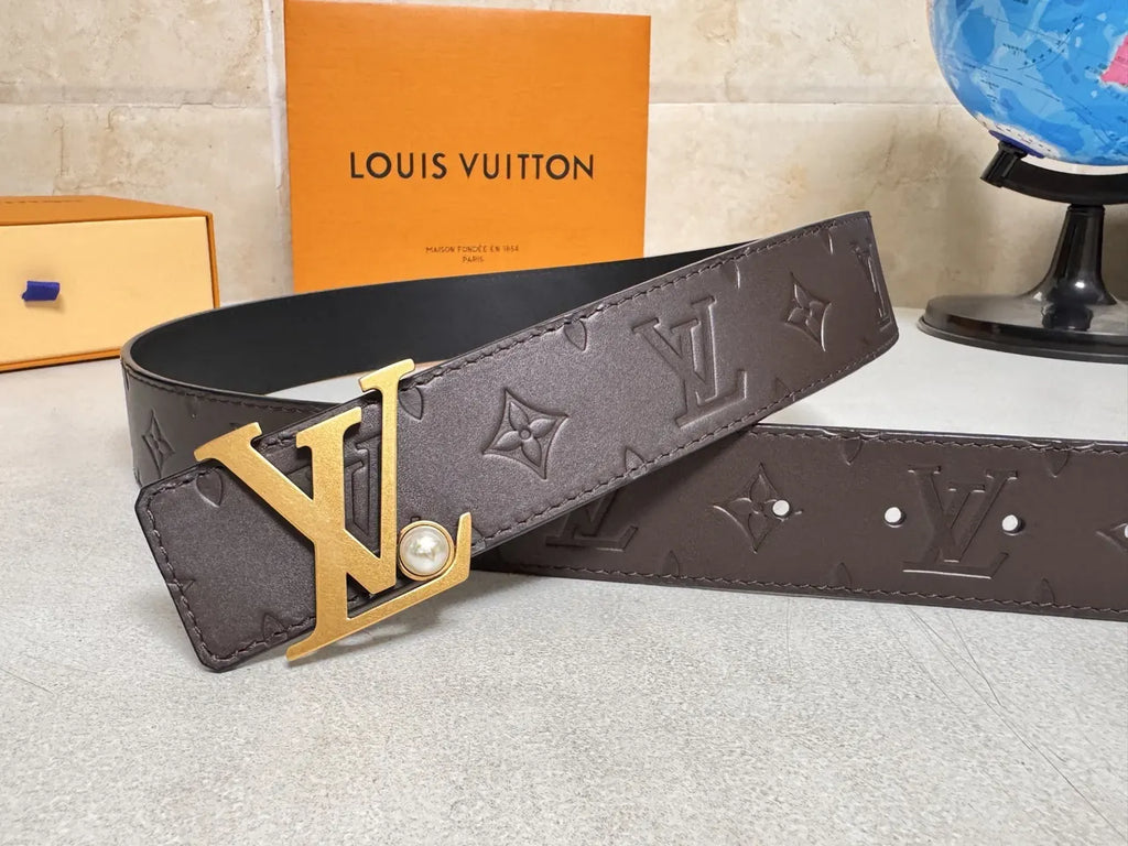 Brown Embossed Leather Belt - Hình 3