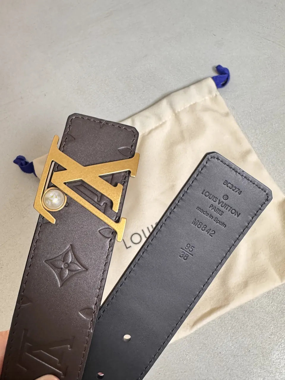 Brown Embossed Leather Belt - Hình 4