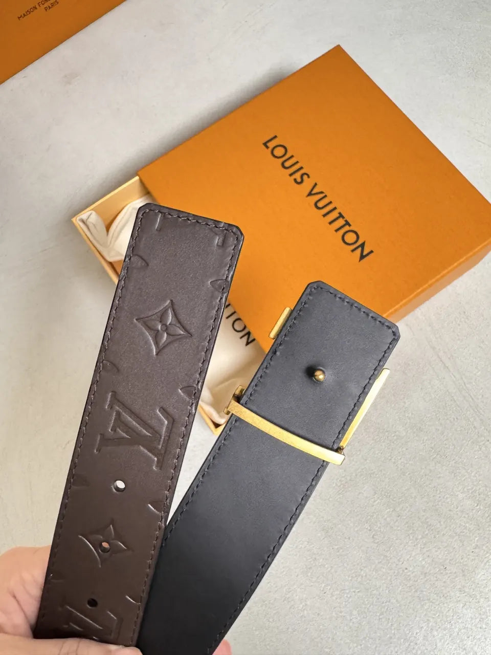 Brown Embossed Leather Belt - Hình 6