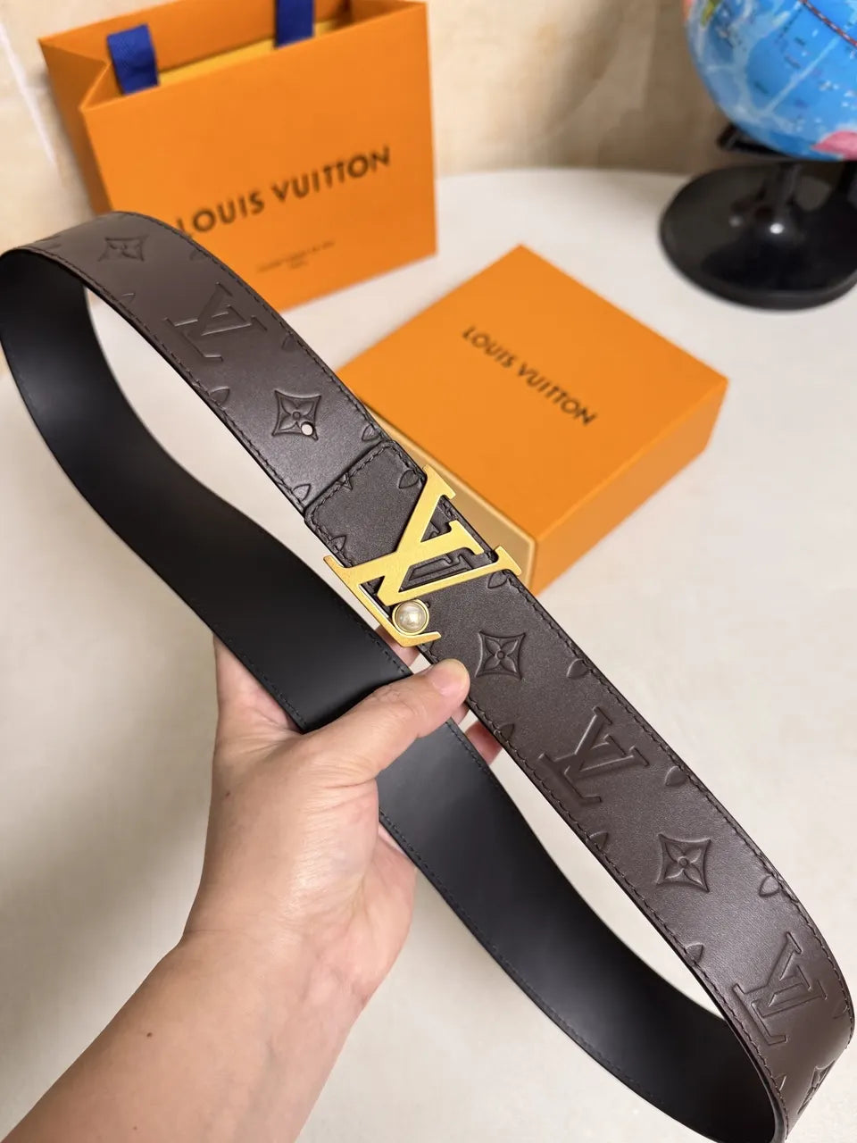 Brown Embossed Leather Belt - Hình 7