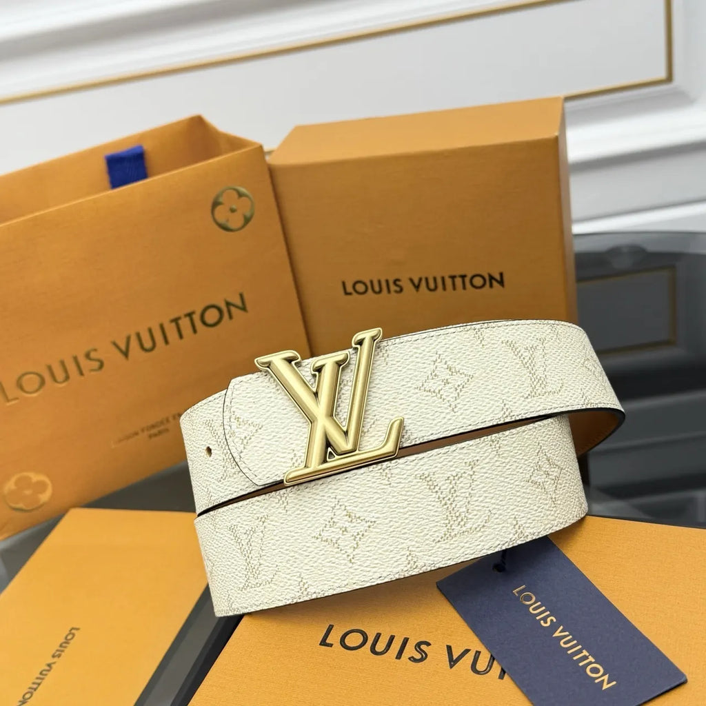 gold Louis Vuitton Cream Monogram Belt