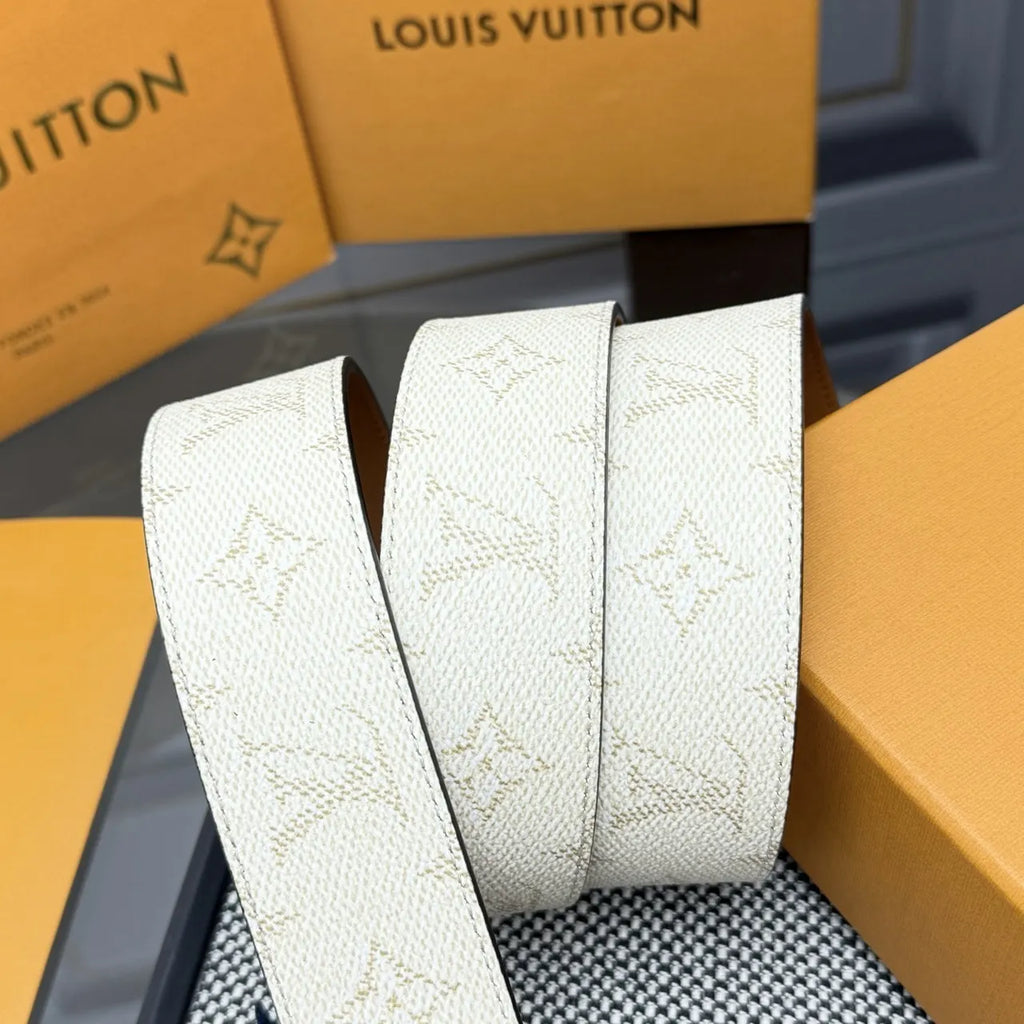 gold Louis Vuitton Cream Monogram Belt - Hình 3