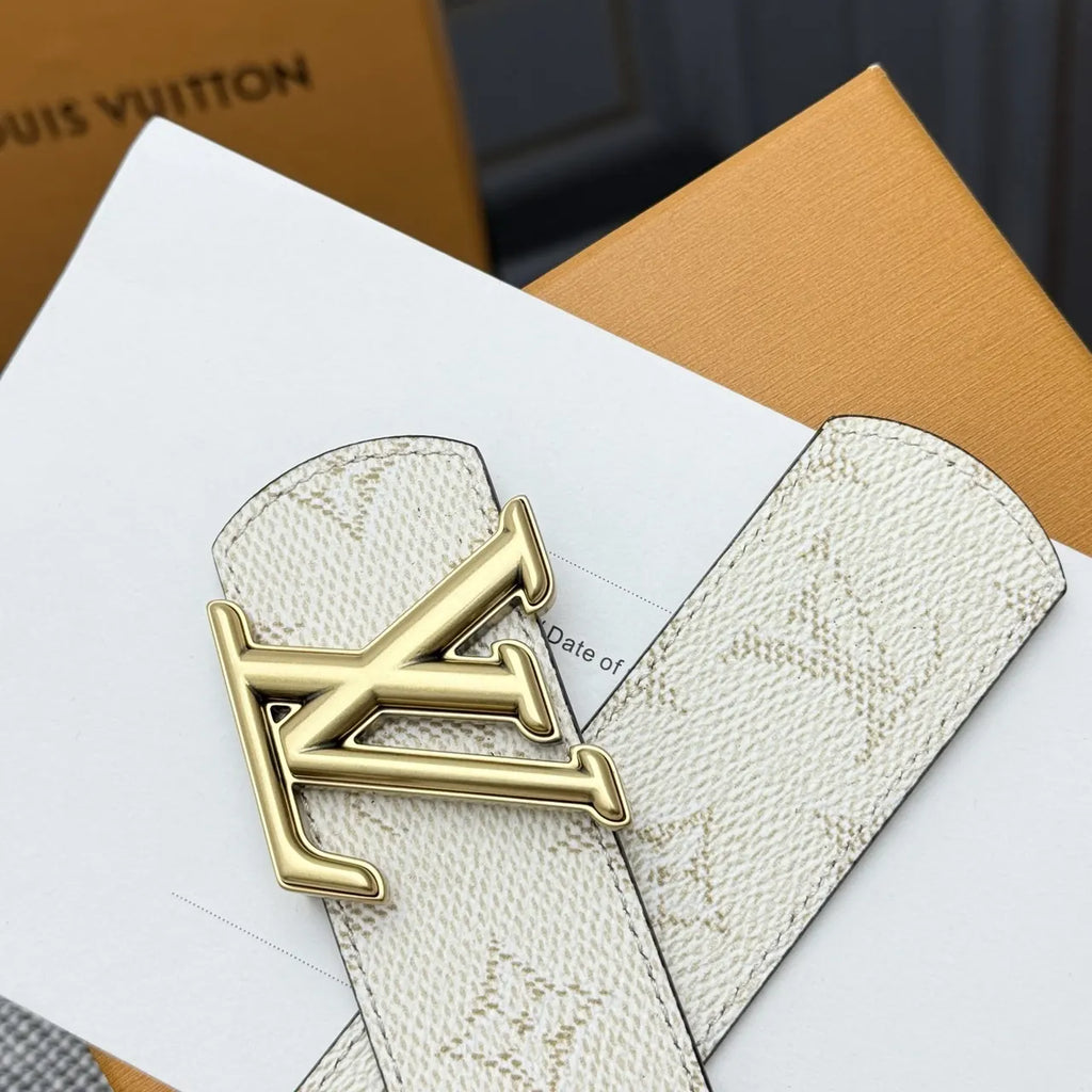 gold Louis Vuitton Cream Monogram Belt - Hình 5