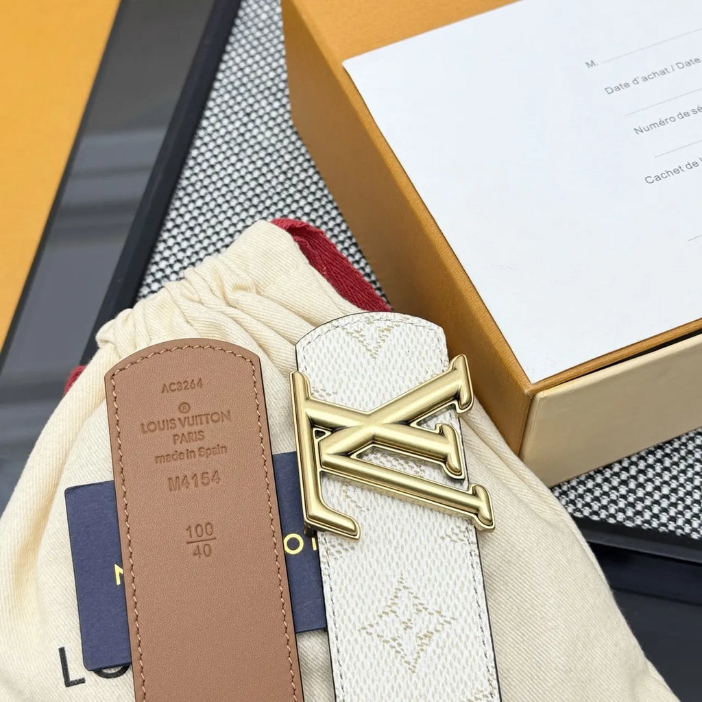 gold Louis Vuitton Cream Monogram Belt - Hình 6