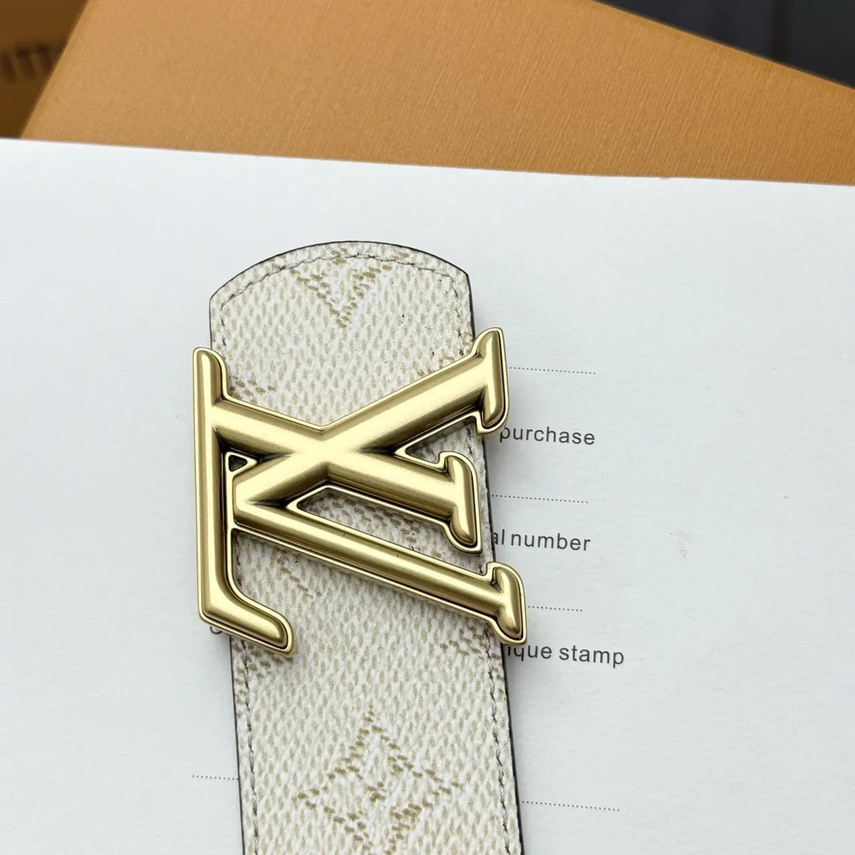 gold Louis Vuitton Cream Monogram Belt - Hình 7