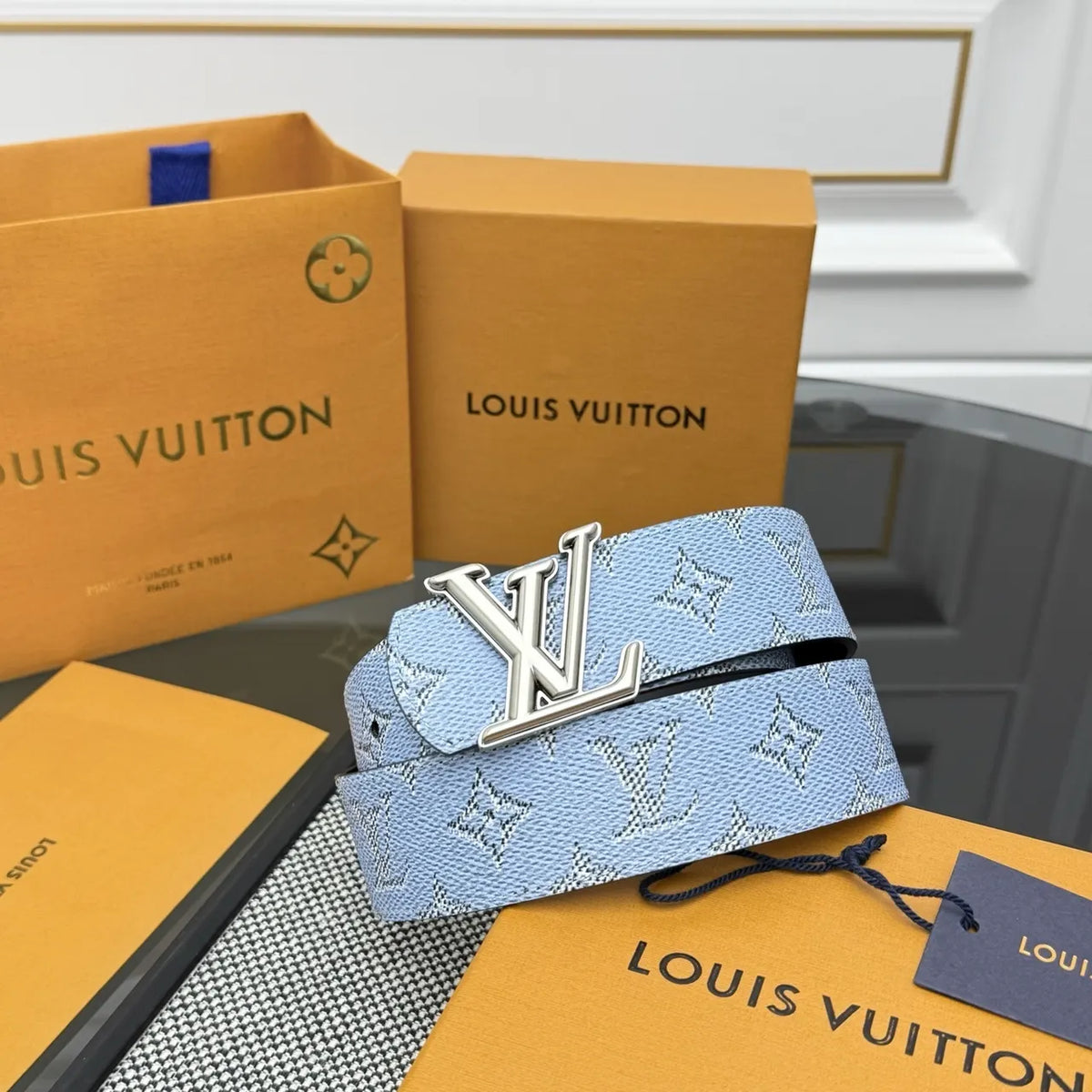 monogram Louis Vuitton Sky Blue Belt