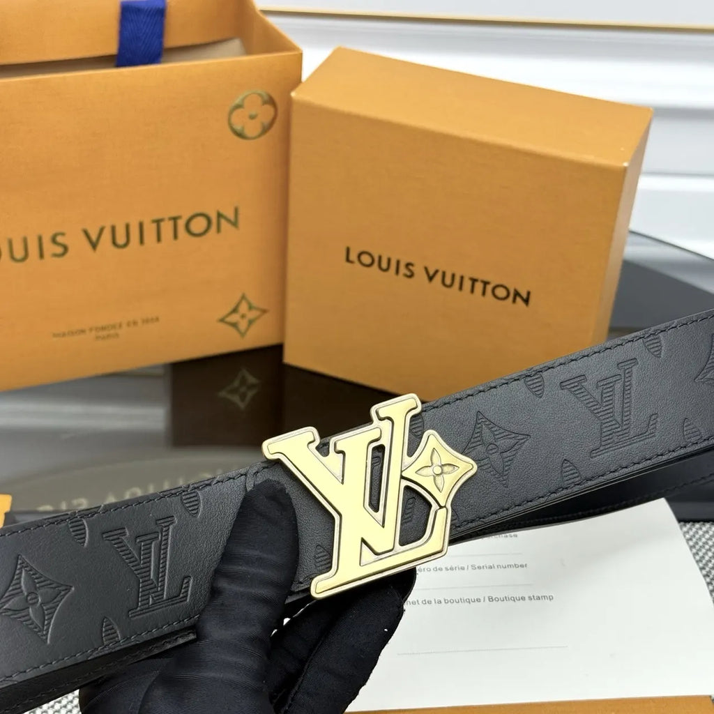 Louis Vuitton Black Leather Belt gold lv - Hình 4
