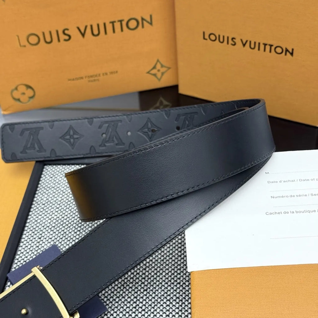 Louis Vuitton Black Leather Belt gold lv - Hình 5