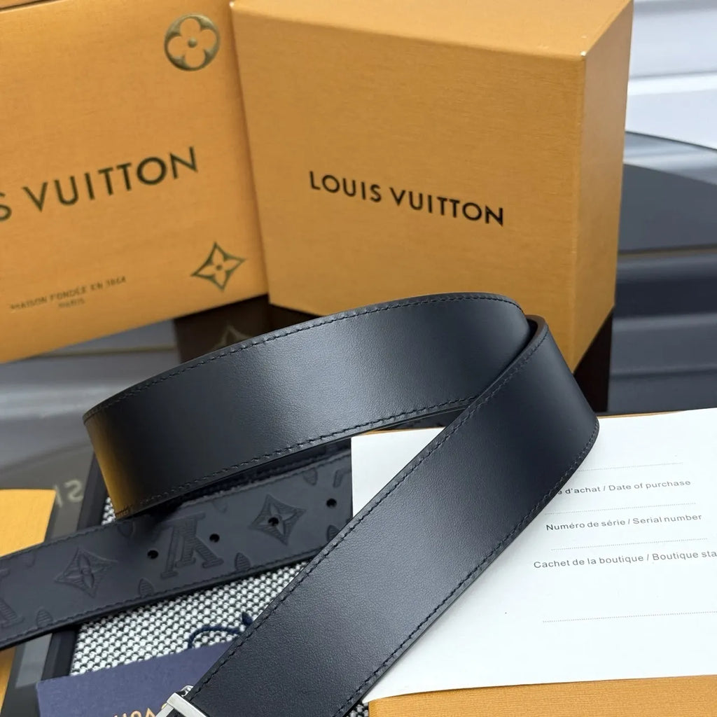Louis Vuitton Black Leather Belt gold lv - Hình 9