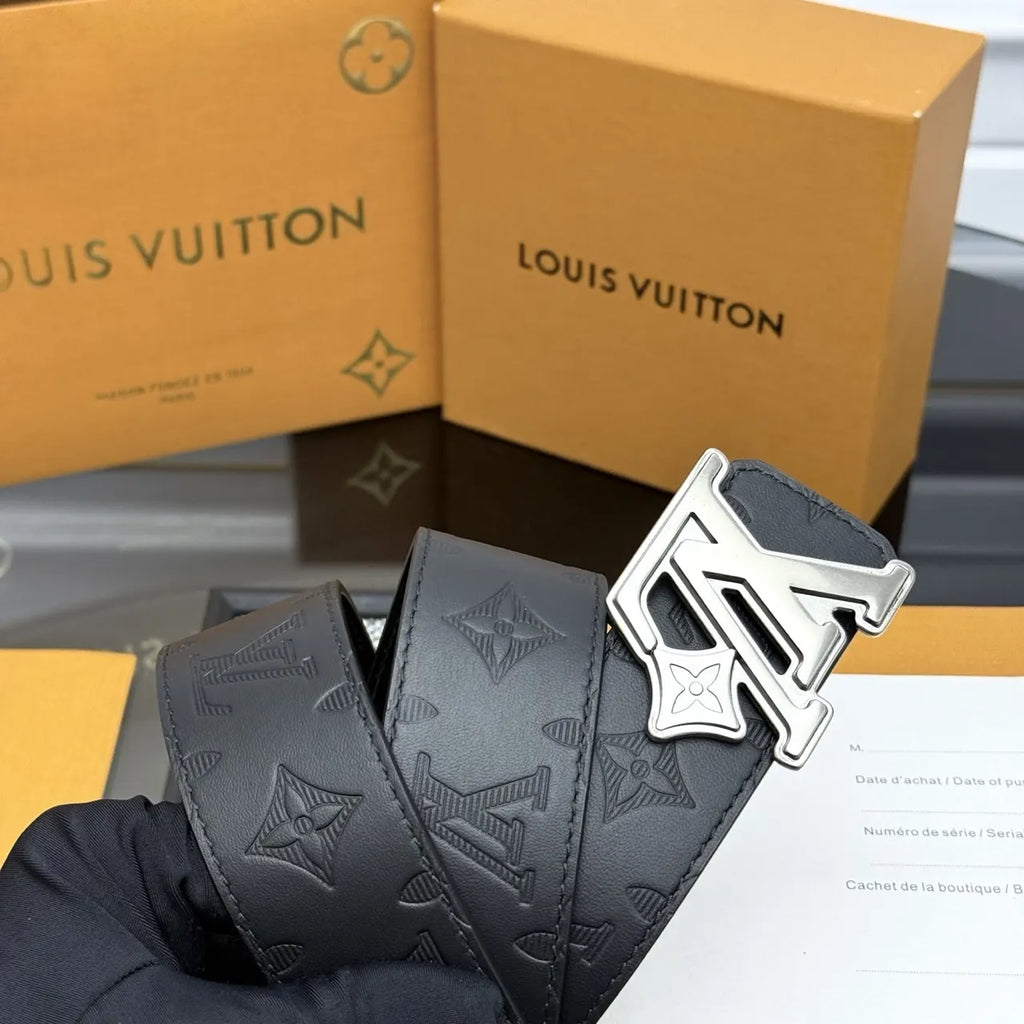 silver Louis Vuitton Matte Black LV Initial Belt - Hình 4