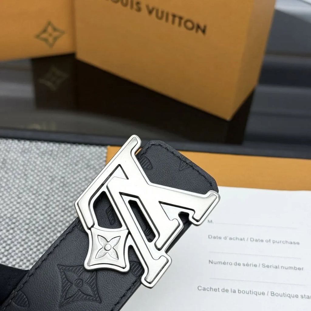 silver Louis Vuitton Matte Black LV Initial Belt - Hình 5