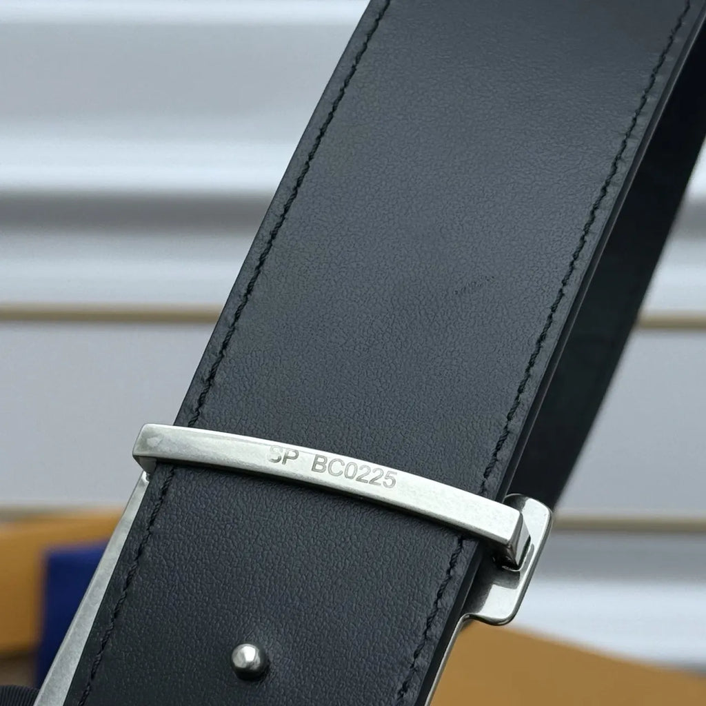 silver Louis Vuitton Matte Black LV Initial Belt - Hình 7