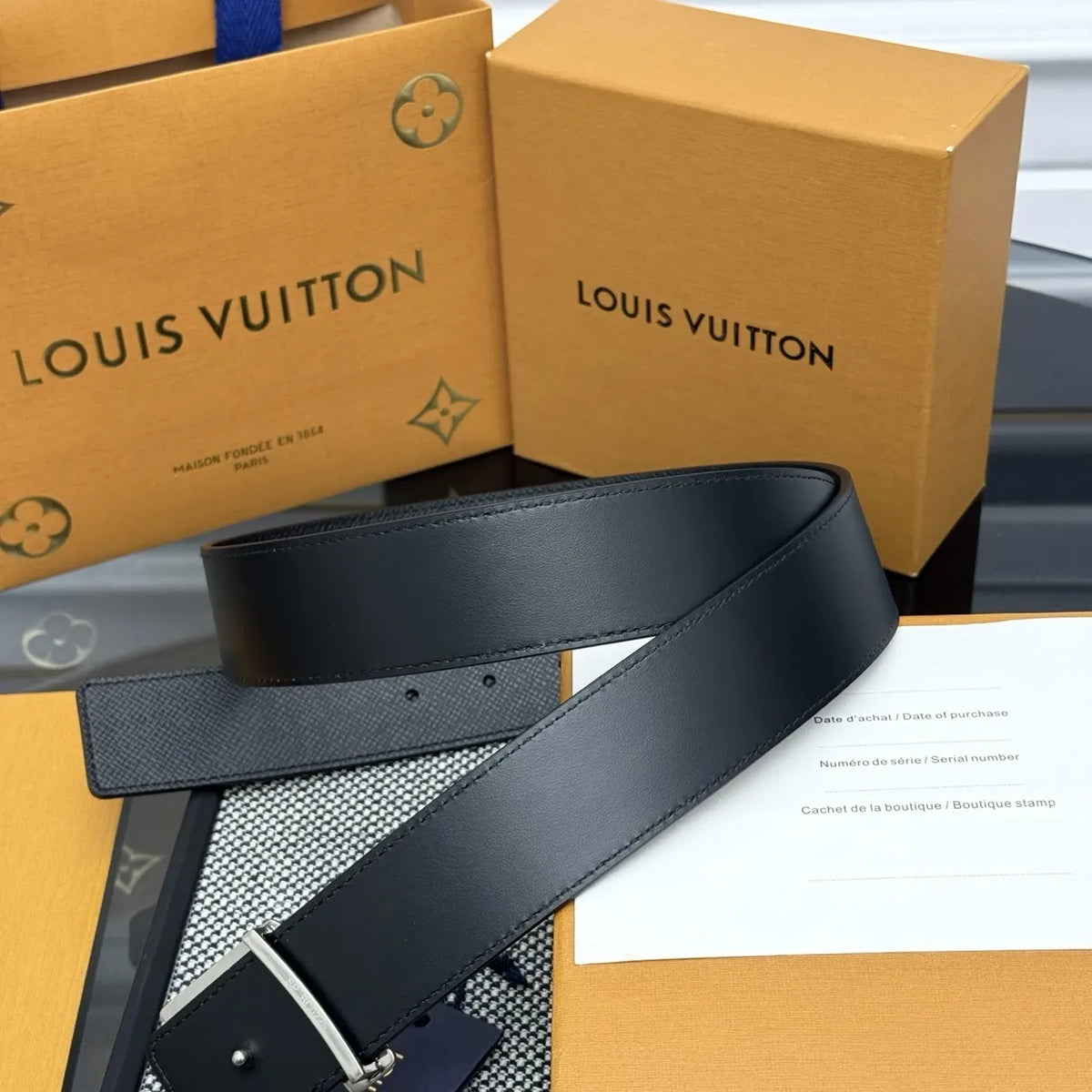 Louis Vuitton Black Taurillon Leather Belt silver lv - Hình 2