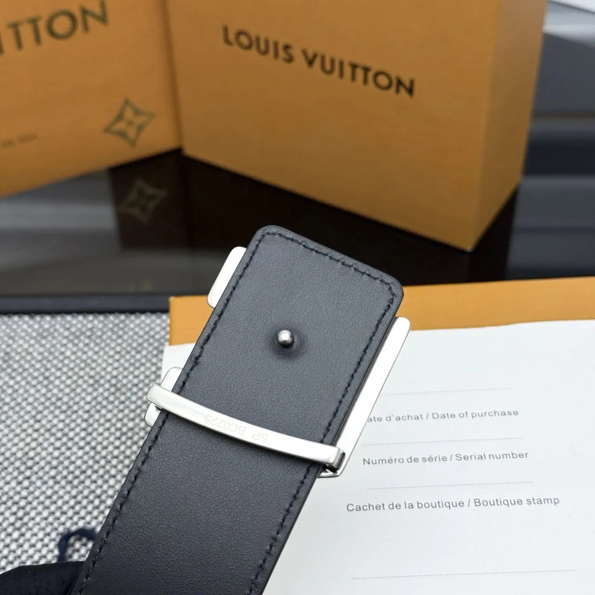 Louis Vuitton Black Taurillon Leather Belt silver lv - Hình 5