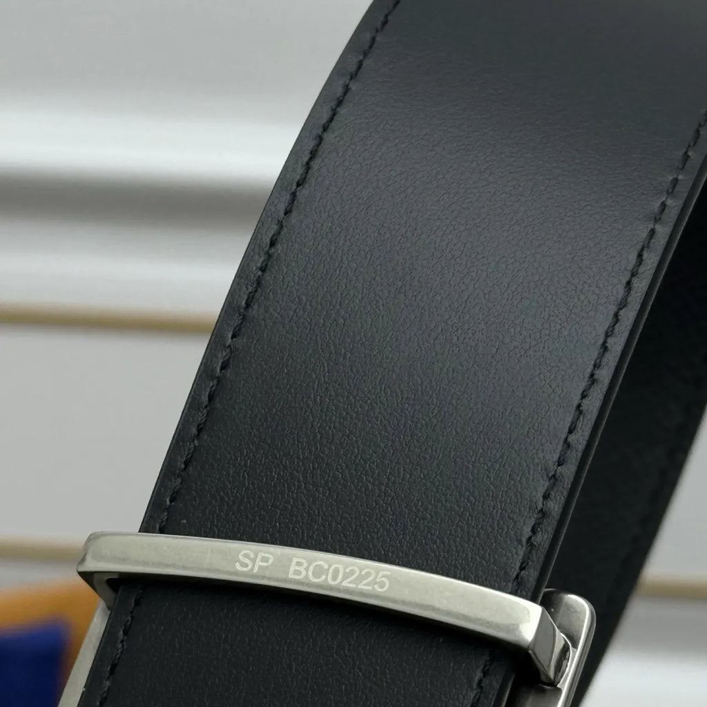 Louis Vuitton Black Taurillon Leather Belt silver lv - Hình 6