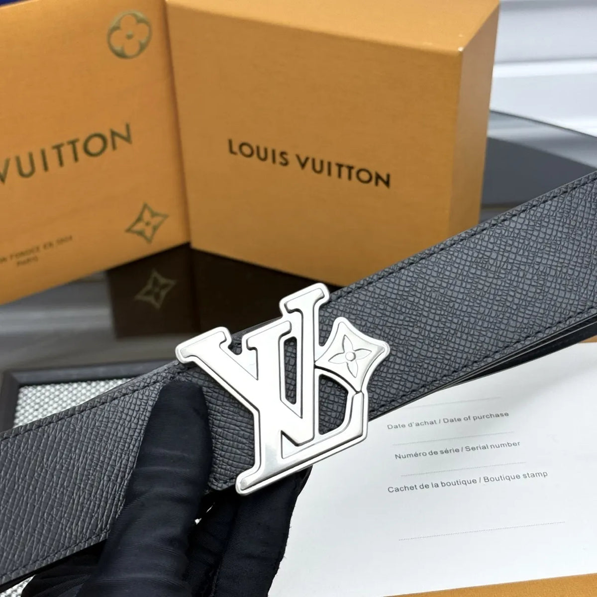 Louis Vuitton Black Taurillon Leather Belt silver lv - Hình 8